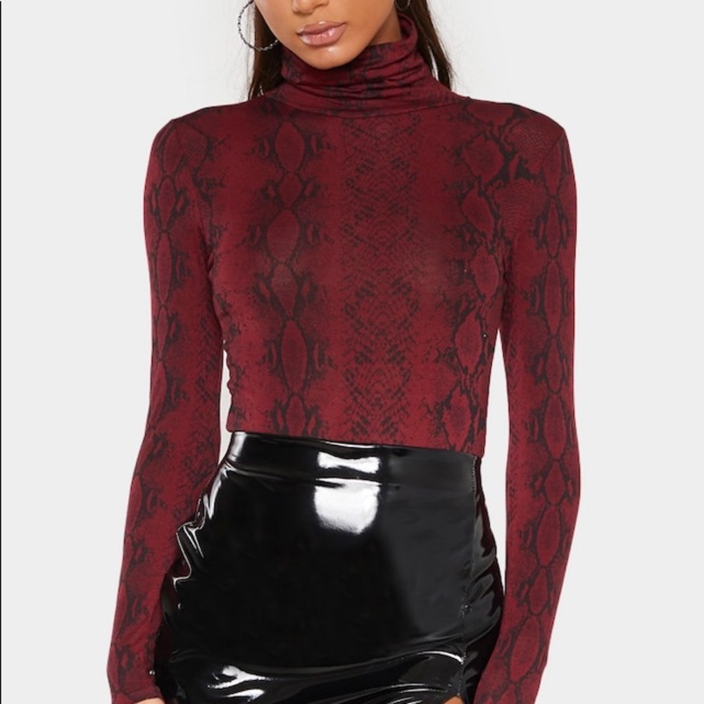 Burgundy Snake Print Long Sleeve Bodysuit